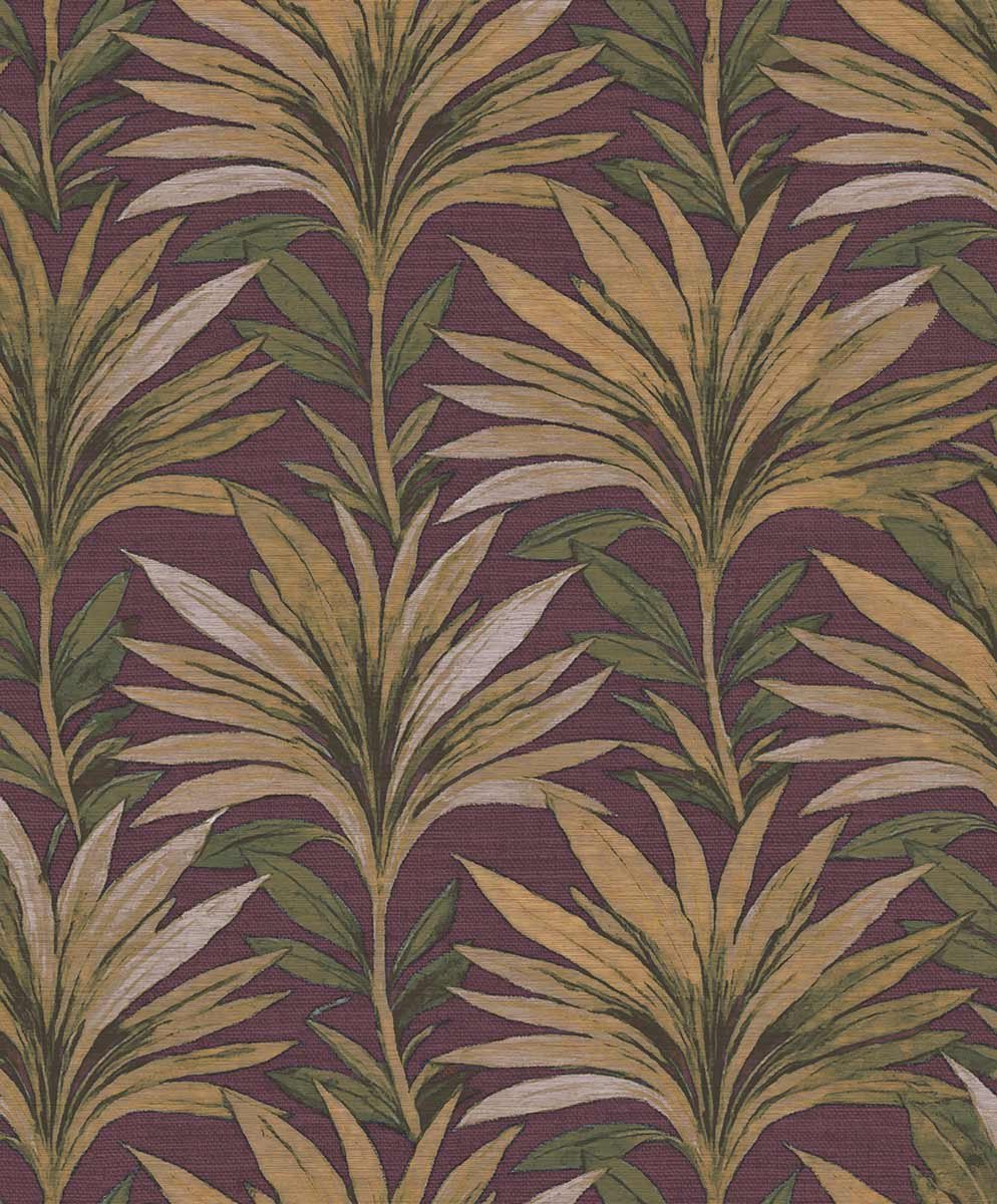 Carta da parati foglie di palma materica rosso